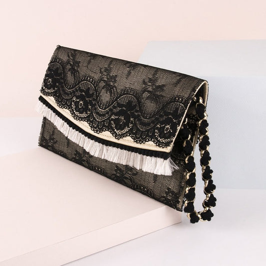 Bolso de encaje negro perla