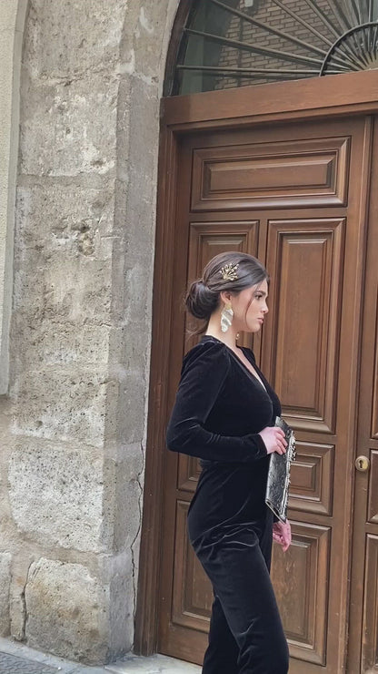 Peineta pequeña de piedras oro y crema