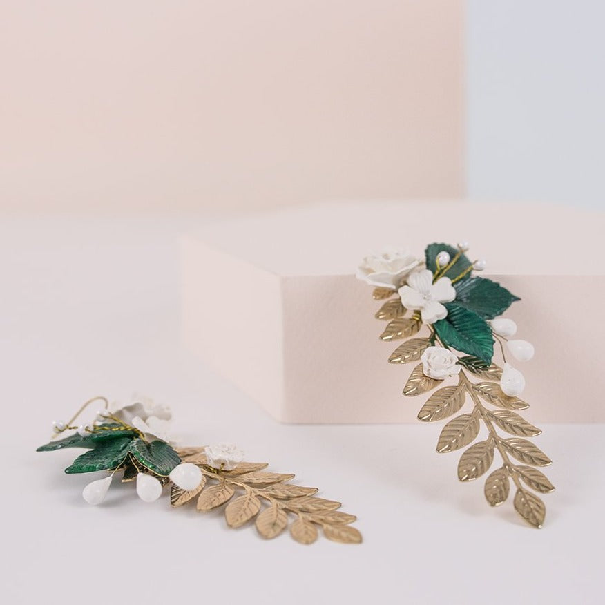 Pendientes Jardín de porcelana blanco y oro