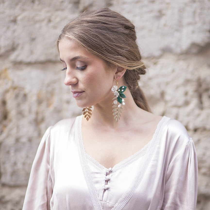 Pendientes Jardín de porcelana blanco y oro