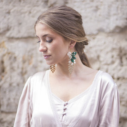 Pendientes Jardín de porcelana blanco y oro