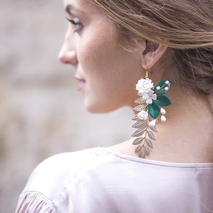 Pendientes Jardín de porcelana blanco y oro