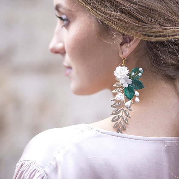 Pendientes Jardín de porcelana blanco y oro