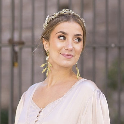 Pendientes Acacia con piedras oro perla