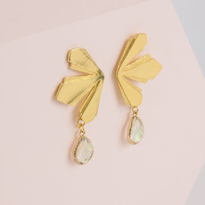 Pendientes espiga con lágrima verde oro