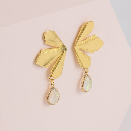 Pendientes espiga con lágrima verde oro