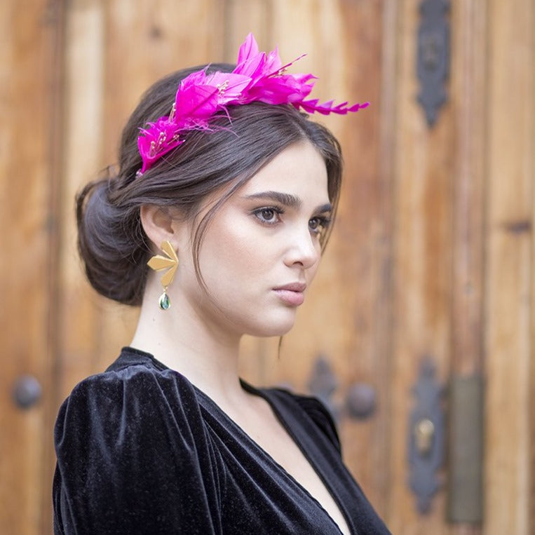 Pendientes espiga con lágrima verde oro