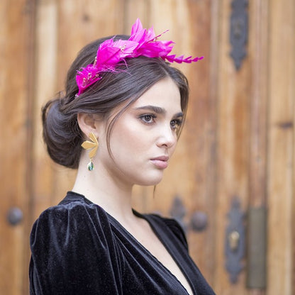 Pendientes espiga con lágrima verde oro