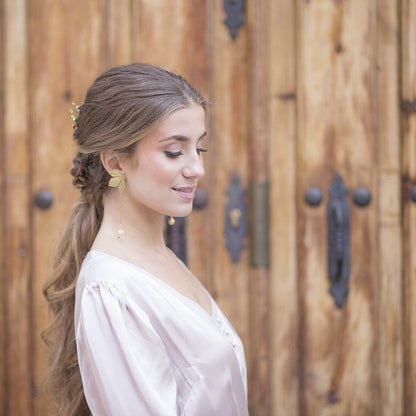 Pendientes espiga perla oro