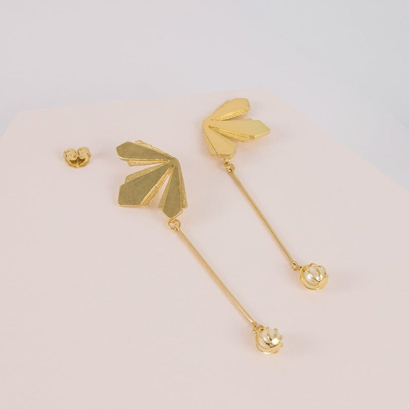 Pendientes espiga perla oro