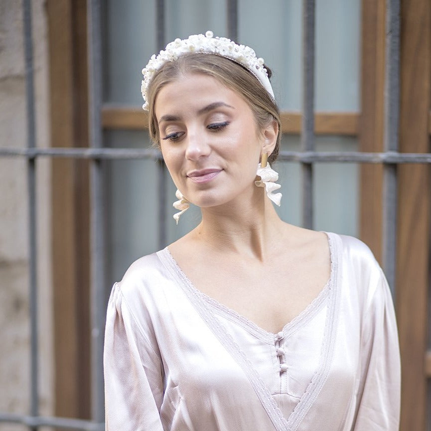 Pendientes hoja perla y dorado