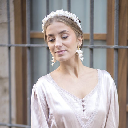 Pendientes hoja perla y dorado