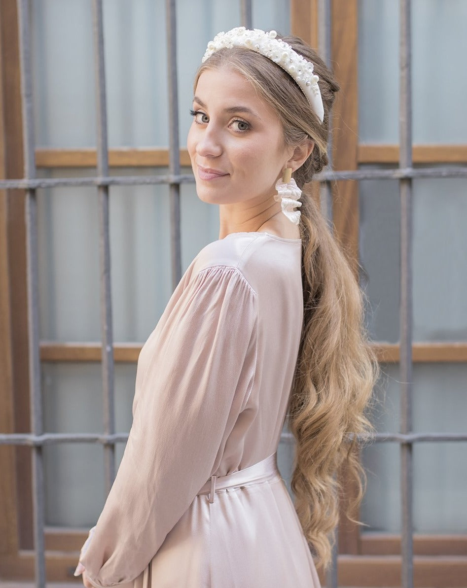 Pendientes hoja perla y dorado