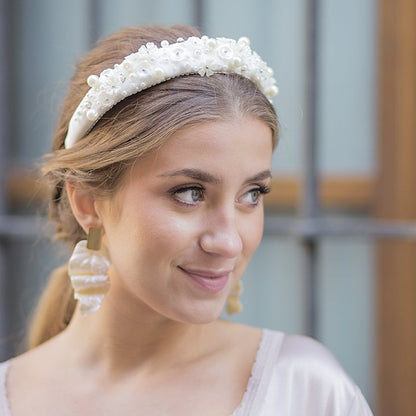 Pendientes hoja perla y dorado