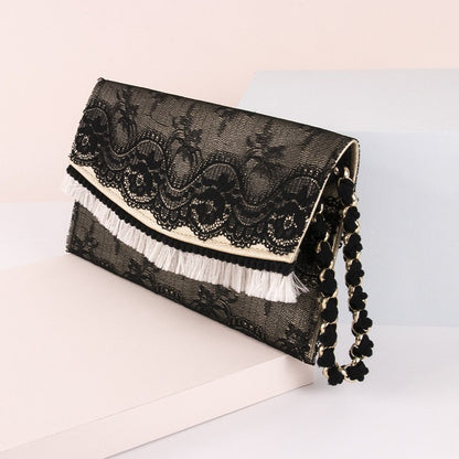 Bolso de encaje negro perla