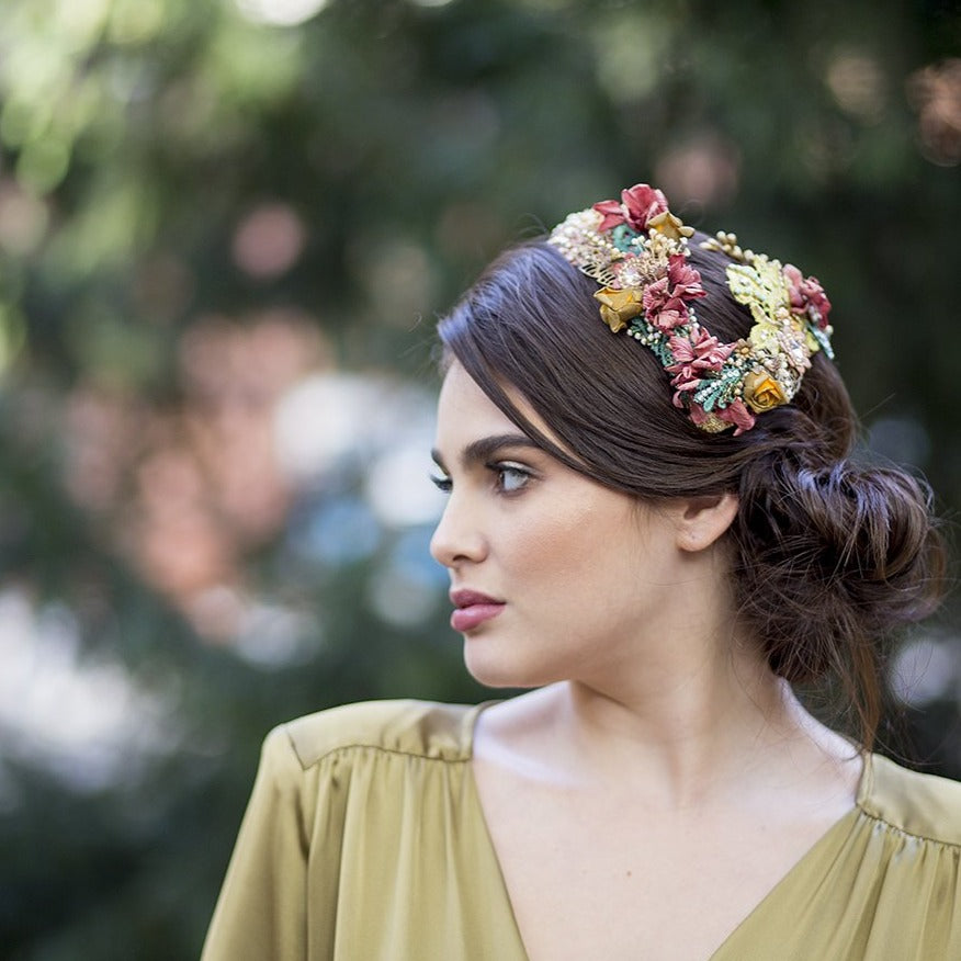 Corona boho gipsy de flores multicolor