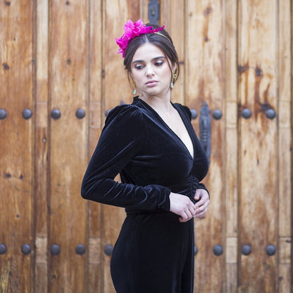 Alquiler de tocado Diadema plumas fucsia