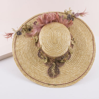 Pamela canotier mompox con plumas rosa y nude