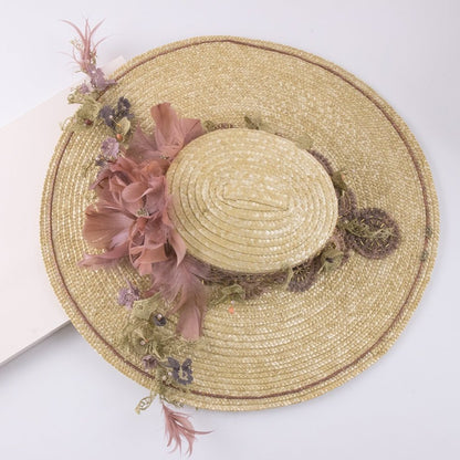 Pamela canotier mompox con plumas rosa y nude