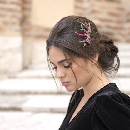 Peineta plata y fucsia