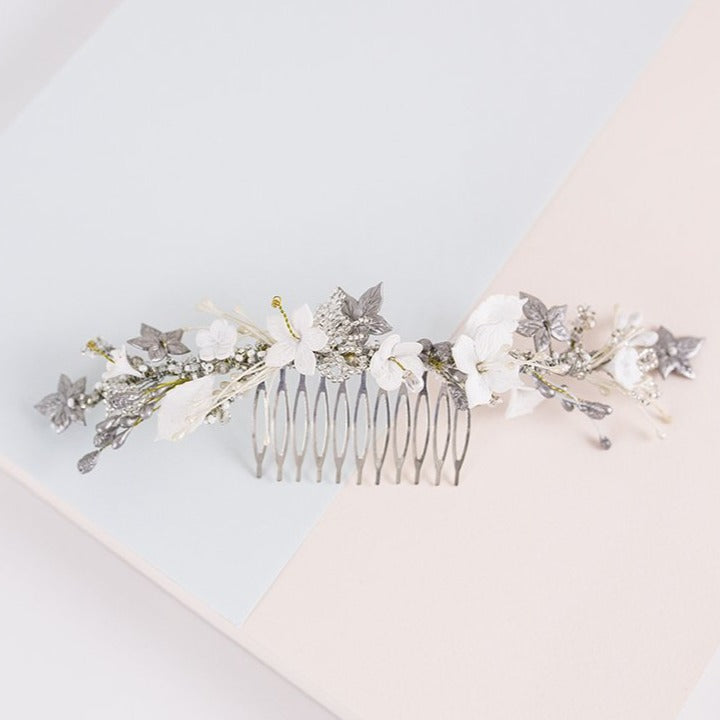 Peineta universe blanco y plata