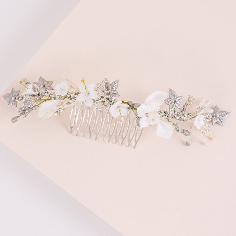 Peineta universe blanco y plata