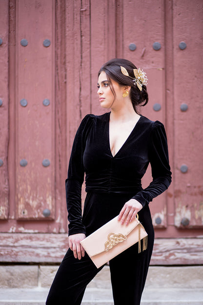 Tocado de porcelana flor aguacate dorado