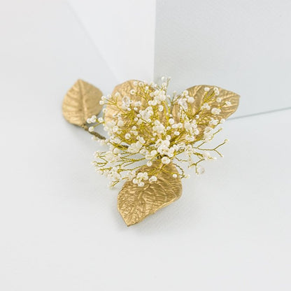 Tocado de porcelana flor aguacate dorado