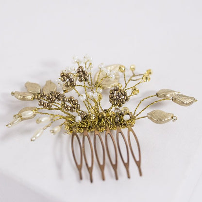 Peineta florecer con hojas oro