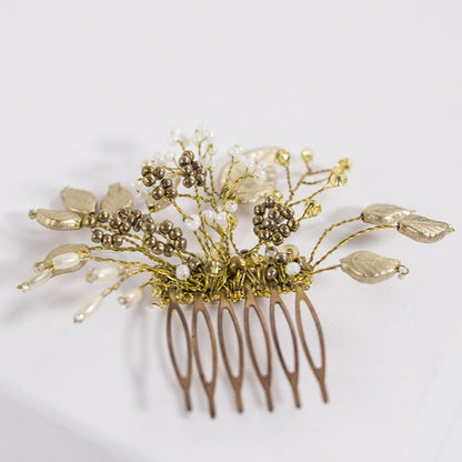 Alquiler de tocado mini Peineta florecer dorado