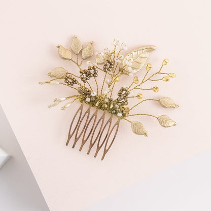 Peineta florecer con hojas oro