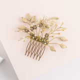 Peineta florecer con hojas oro