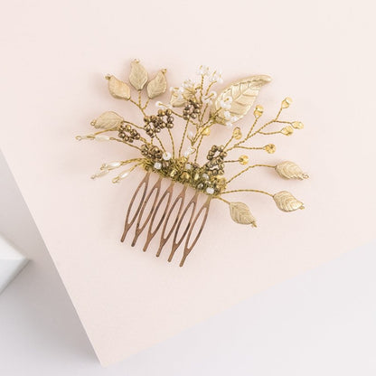 Alquiler de tocado mini Peineta florecer dorado