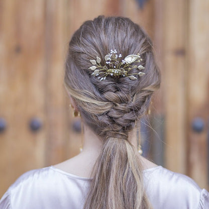 Peineta florecer con hojas oro