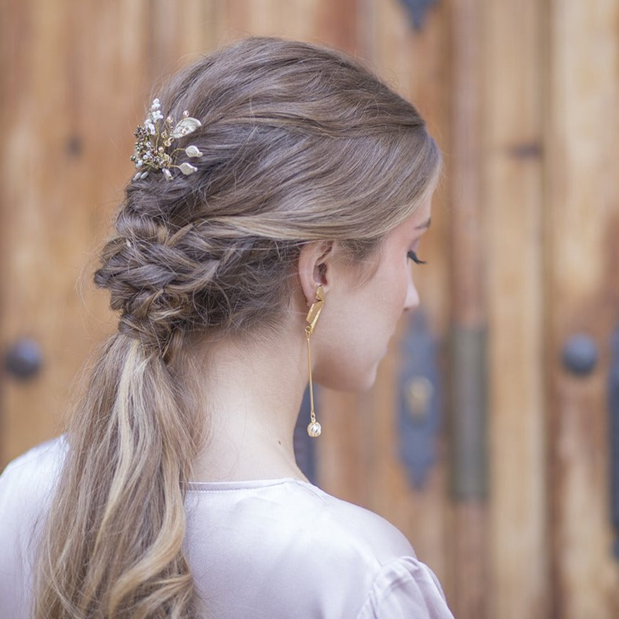 Alquiler de tocado mini Peineta florecer dorado