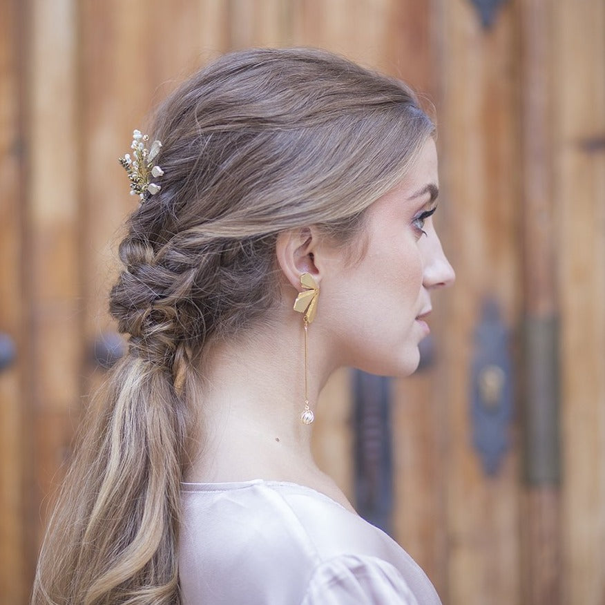 Peineta florecer con hojas oro