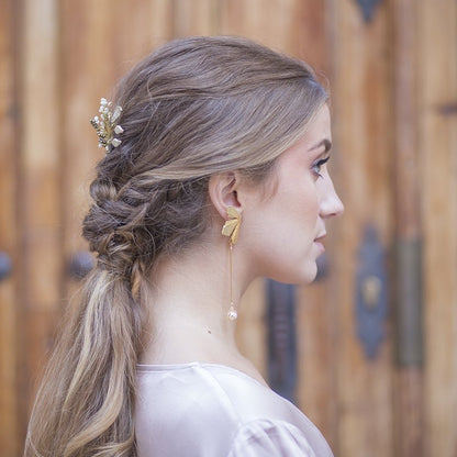 Peineta florecer con hojas oro