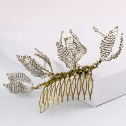 Peineta Orchid oro y blanco