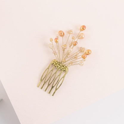 Peineta pequeña de piedras oro y crema