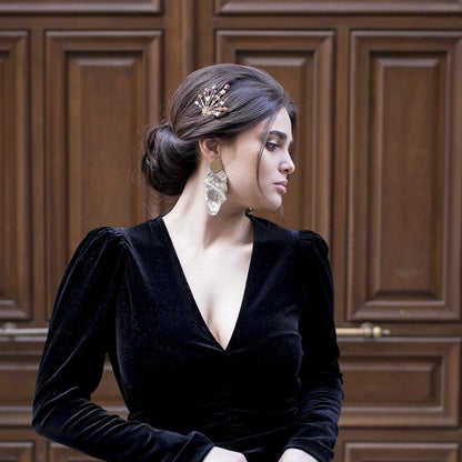 Peineta pequeña de piedras oro y crema