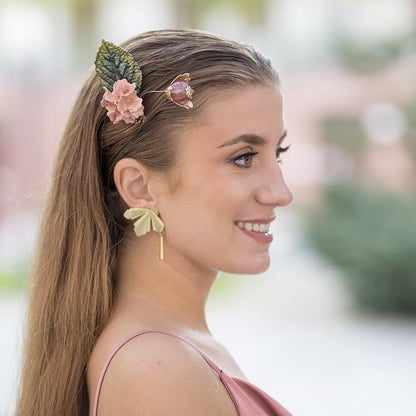 Peineta porcelana flor de tabaco coral y oro