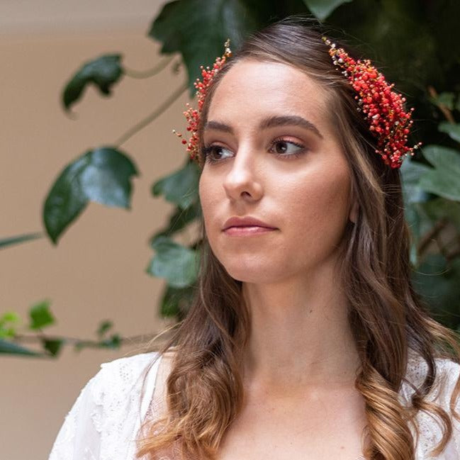 Peineta de novia Sorgo Rojo dorado y rojo