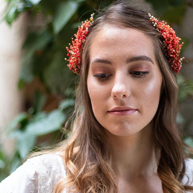 Peineta de novia Sorgo Rojo dorado y rojo