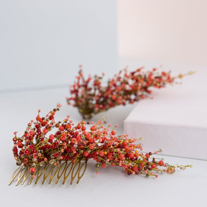 Peineta de novia Sorgo Rojo dorado y rojo