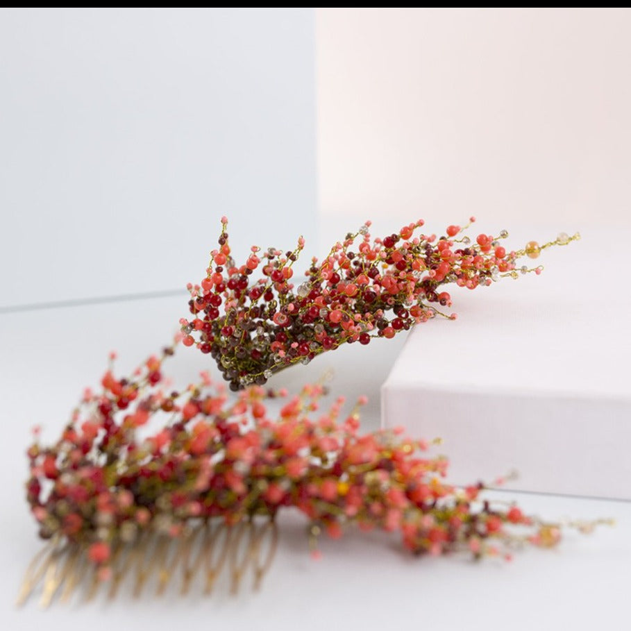 Peineta de novia Sorgo Rojo dorado y rojo