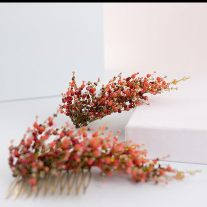 Peineta de novia Sorgo Rojo dorado y rojo