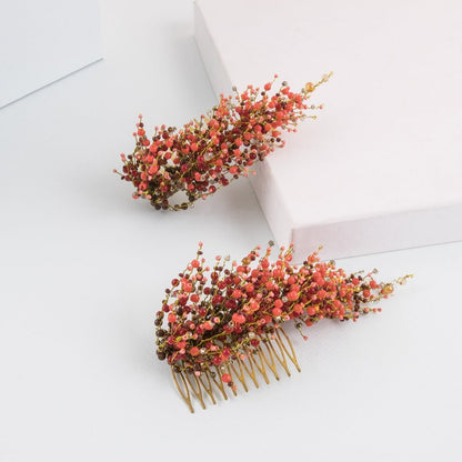 Peineta de novia Sorgo Rojo dorado y rojo