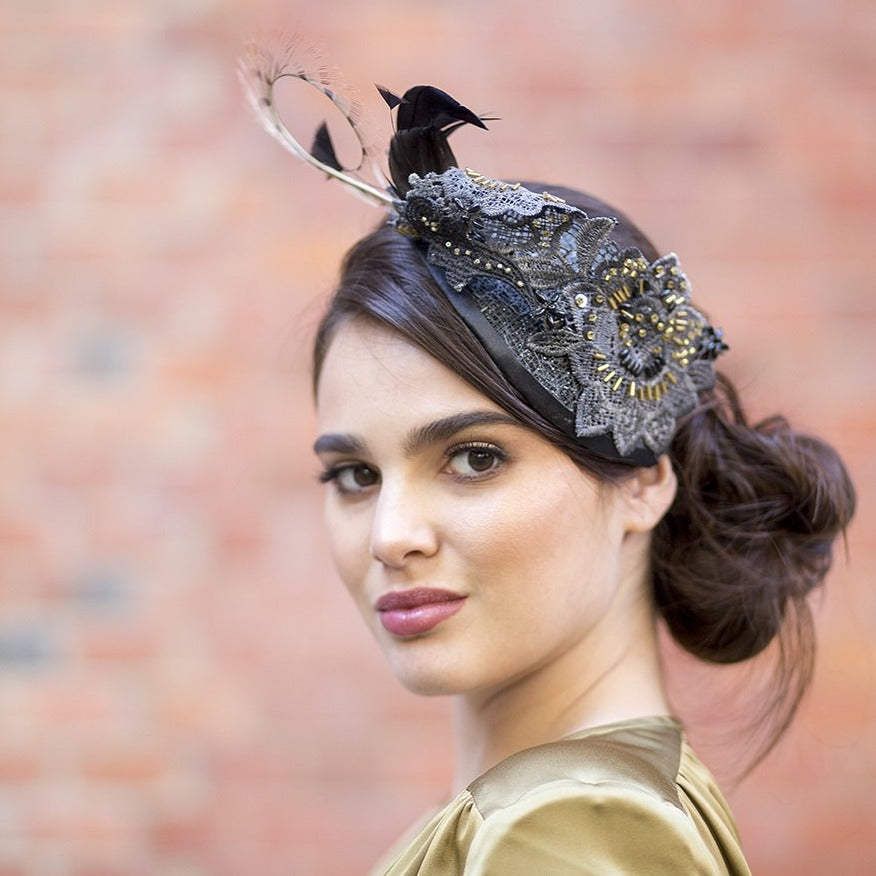 Tocado casquete Tropic Guipur negro