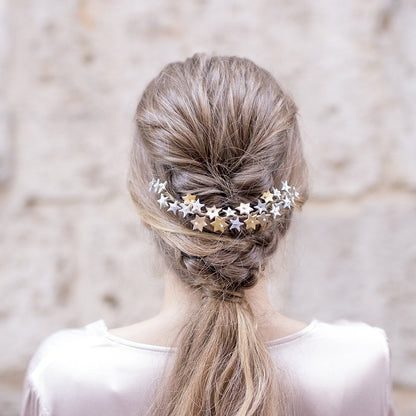 Tocado de porcelana estrellas oro y plata