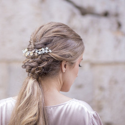 Tocado de porcelana estrellas oro y plata